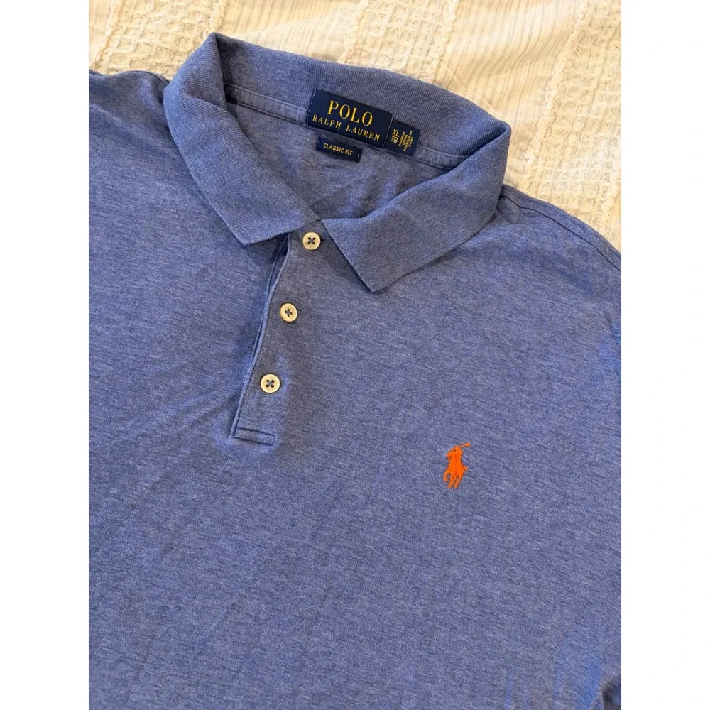 Polo Ralph Lauren Mens XL Classic Fit Polo Shirt Heather Blue Orange Pony Logo